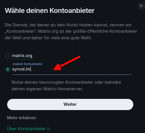 Screenshot Kontoanbieter einstellen
