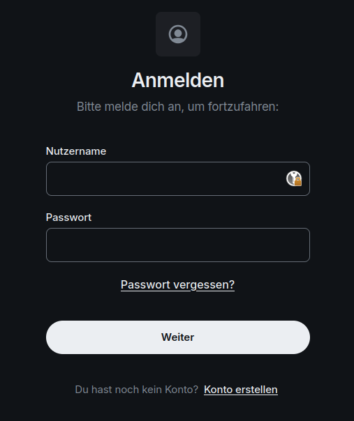 Screenshot Nutzername und Passwort