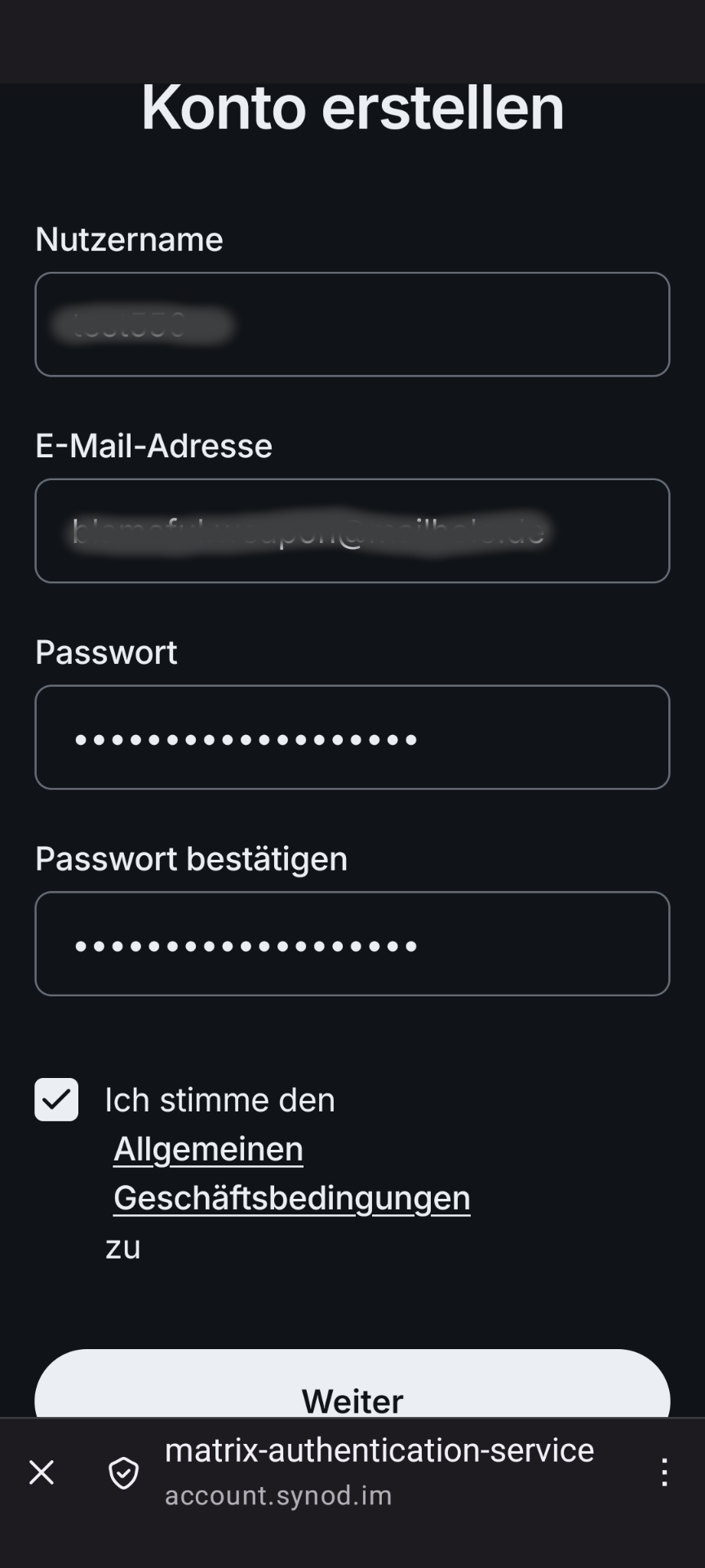 Screenshot Eingabe Nutzername...