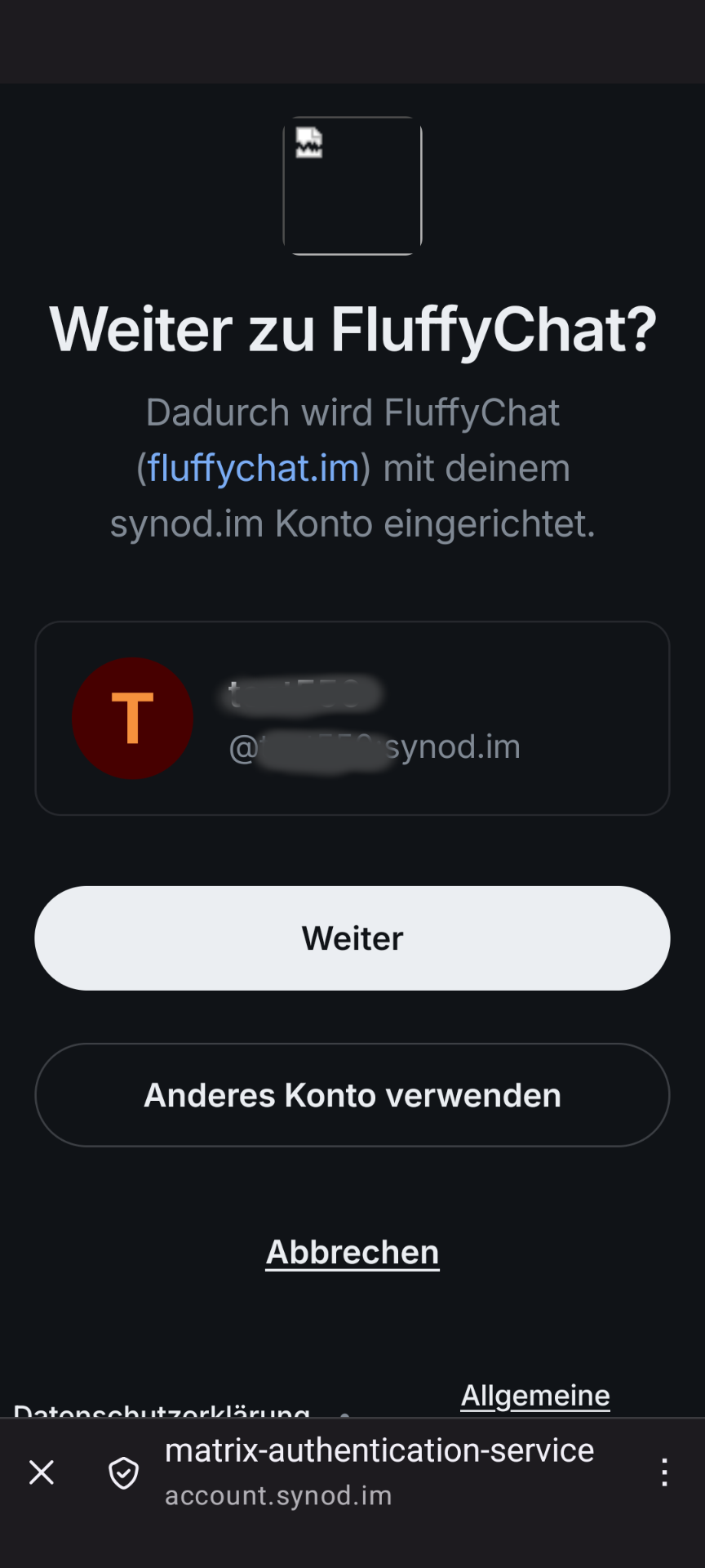 Screenshot Weiter zu FluffyChat