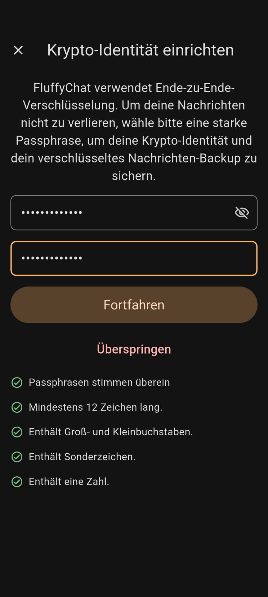 Screenshot FluffyChat Krypto