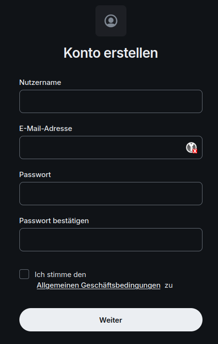 Screenshot Konto erstellen