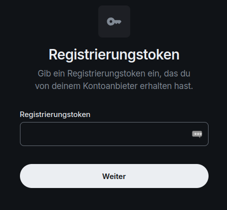 Screenshot Token eingeben