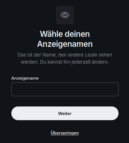 Screeshot Anzeigename eingeben
