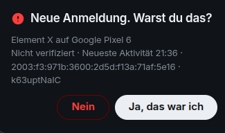 Screenshot Neue Anmeldung