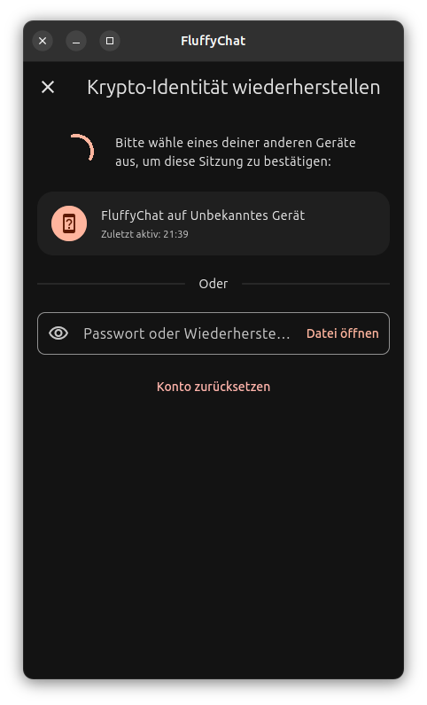 Screenshot Krypto-Idendität wiederherstellen