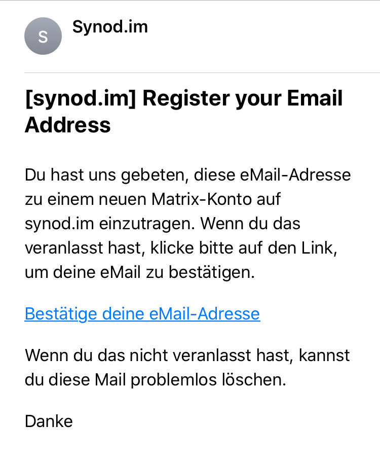 Screenshot der Registrierungs-E-Mail